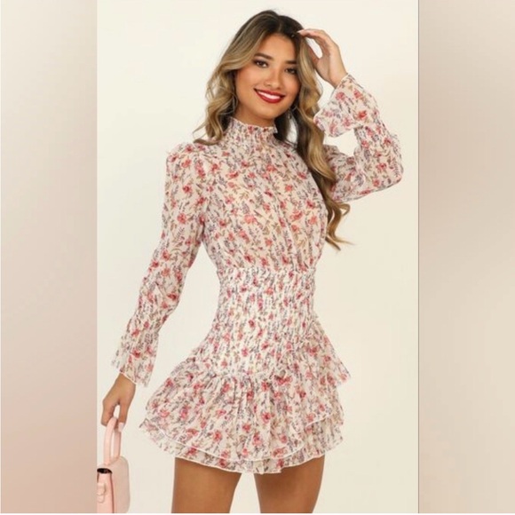 Princess Polly Guetta size 10 floral mock neck Ruffle long sleeve Dress - Picture 3 of 8